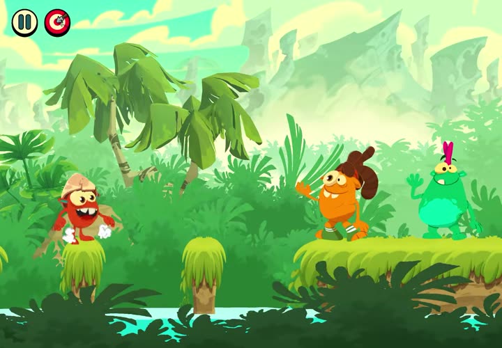 Beat Jumper game screen: three cartoon runners in a jungle clearing.